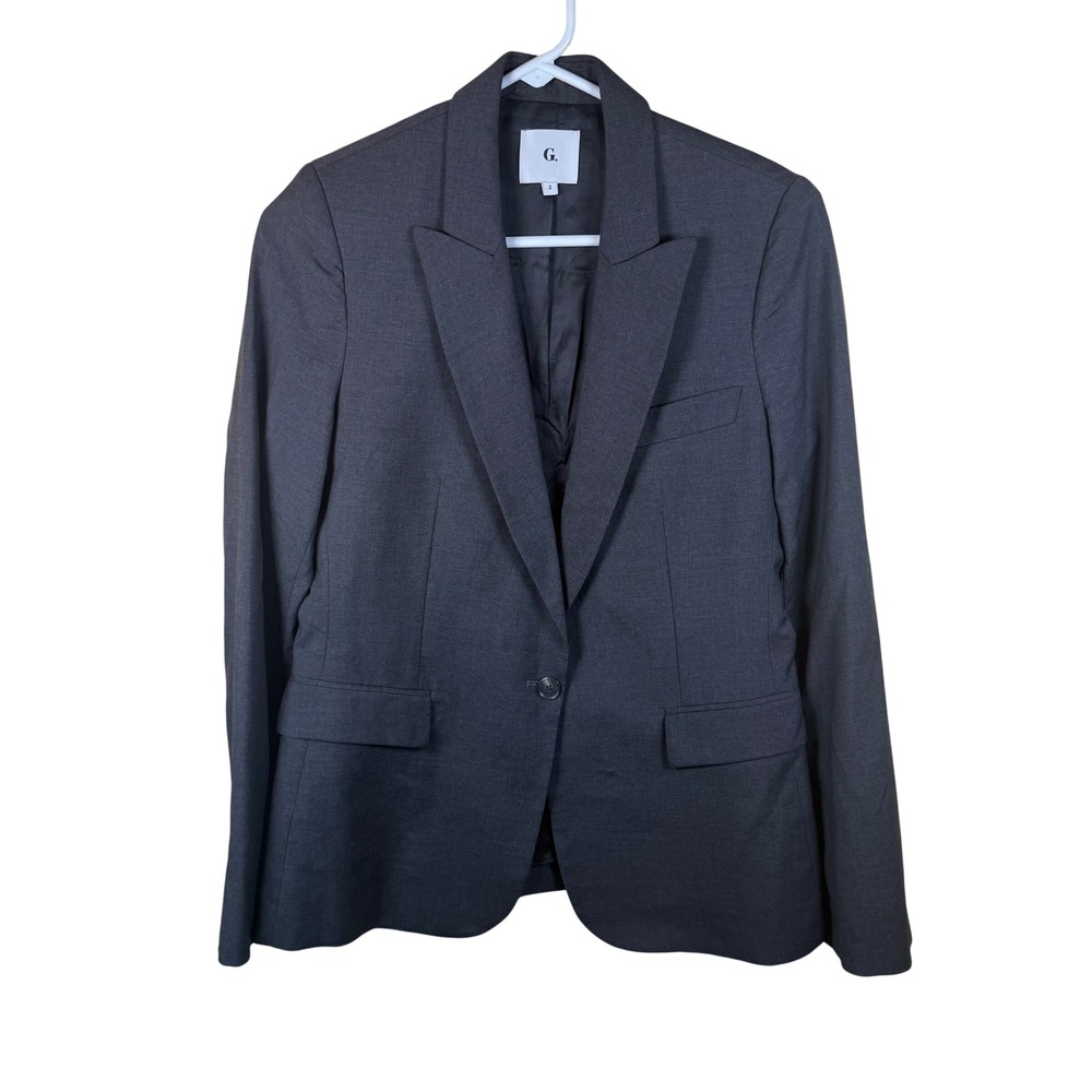 G. Label by Goop Essential Blazer Women 2 Charcoal Gray Tailored Wool Old Money